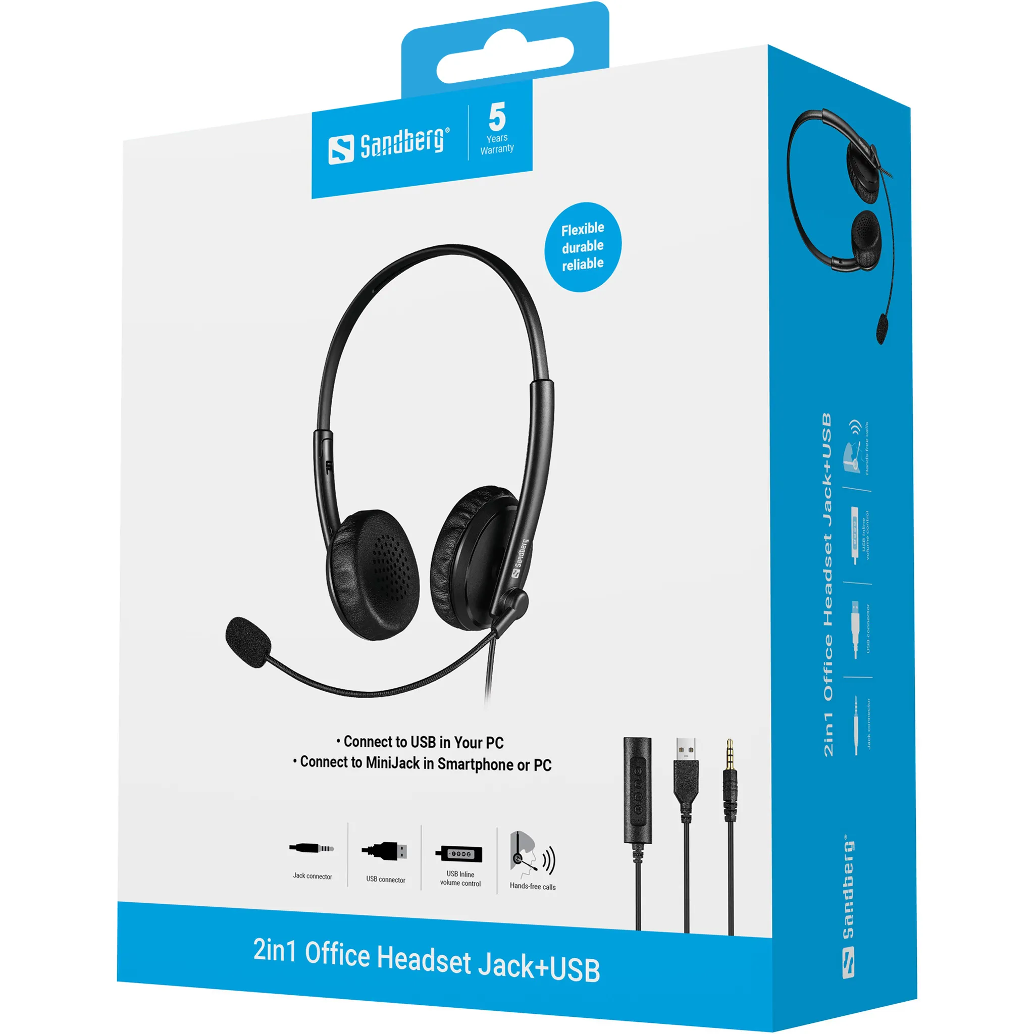 Sandberg 2in1 Office Headset Jack+USB - headphones, Black