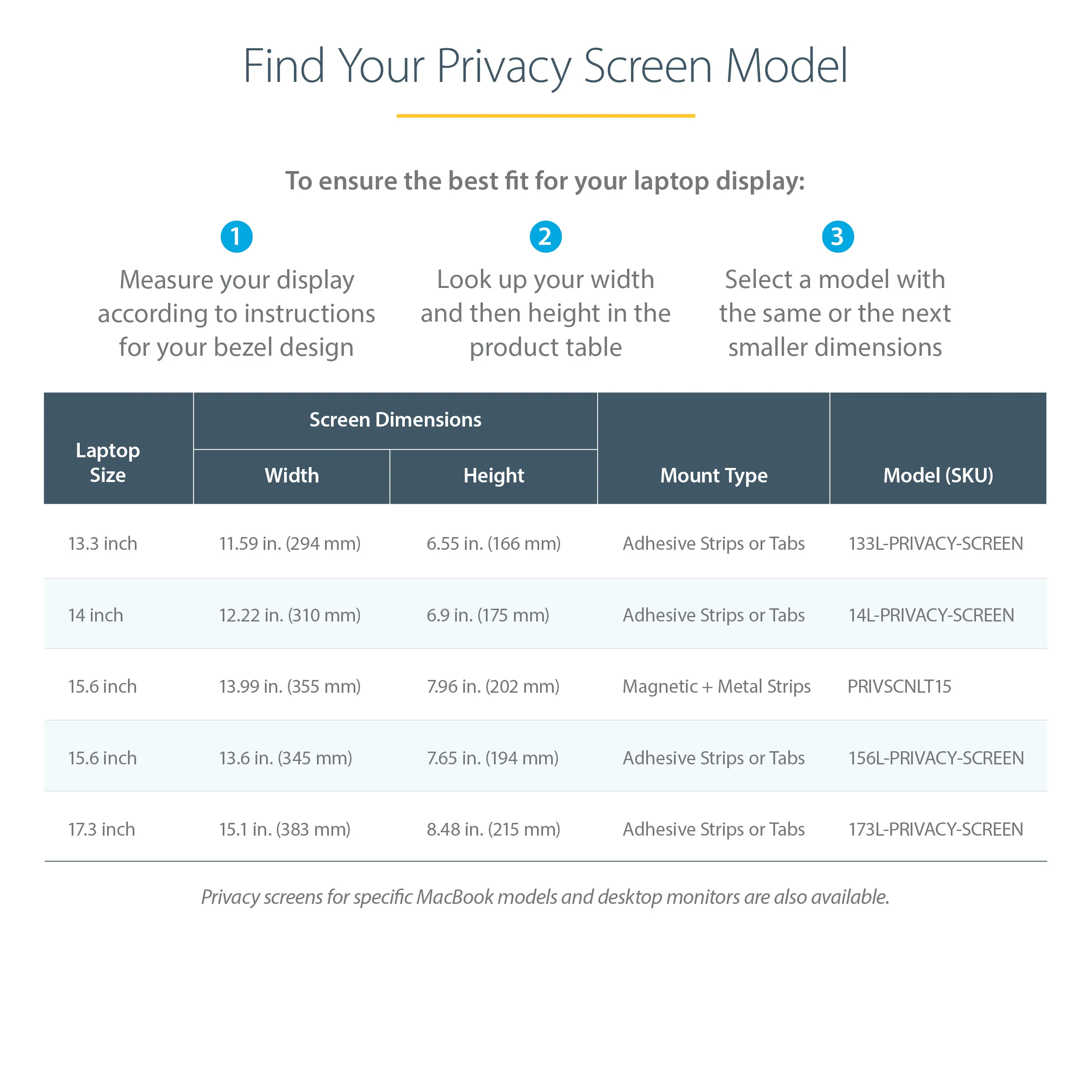 STARTECH.COM 13.3in Laptop Privacy Screen For 16:9 Displays Anti-Glare Privacy Filter 51perc Blue Light Reduction Matte/Glossy