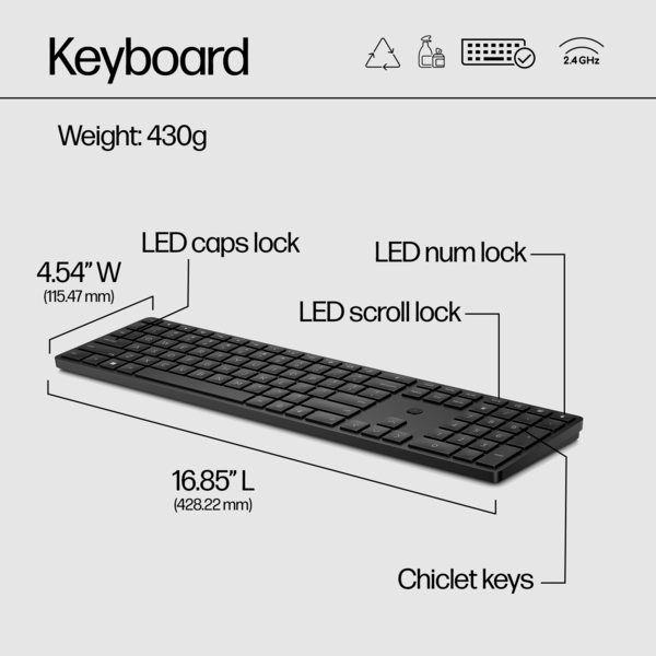 HP 450 Wireless Keyboard, Black - Nordic (Consumer)