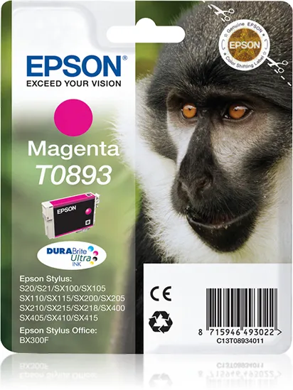 Epson T0893 - Kasetti tulostimelle - 1 x magenta - blister RF:ll&auml;/&auml;&auml;nih&auml;lyttimell&auml; malleihin Stylus S21, SX100, SX105, SX115, SX200, SX215, SX400, SX405, SX415,
