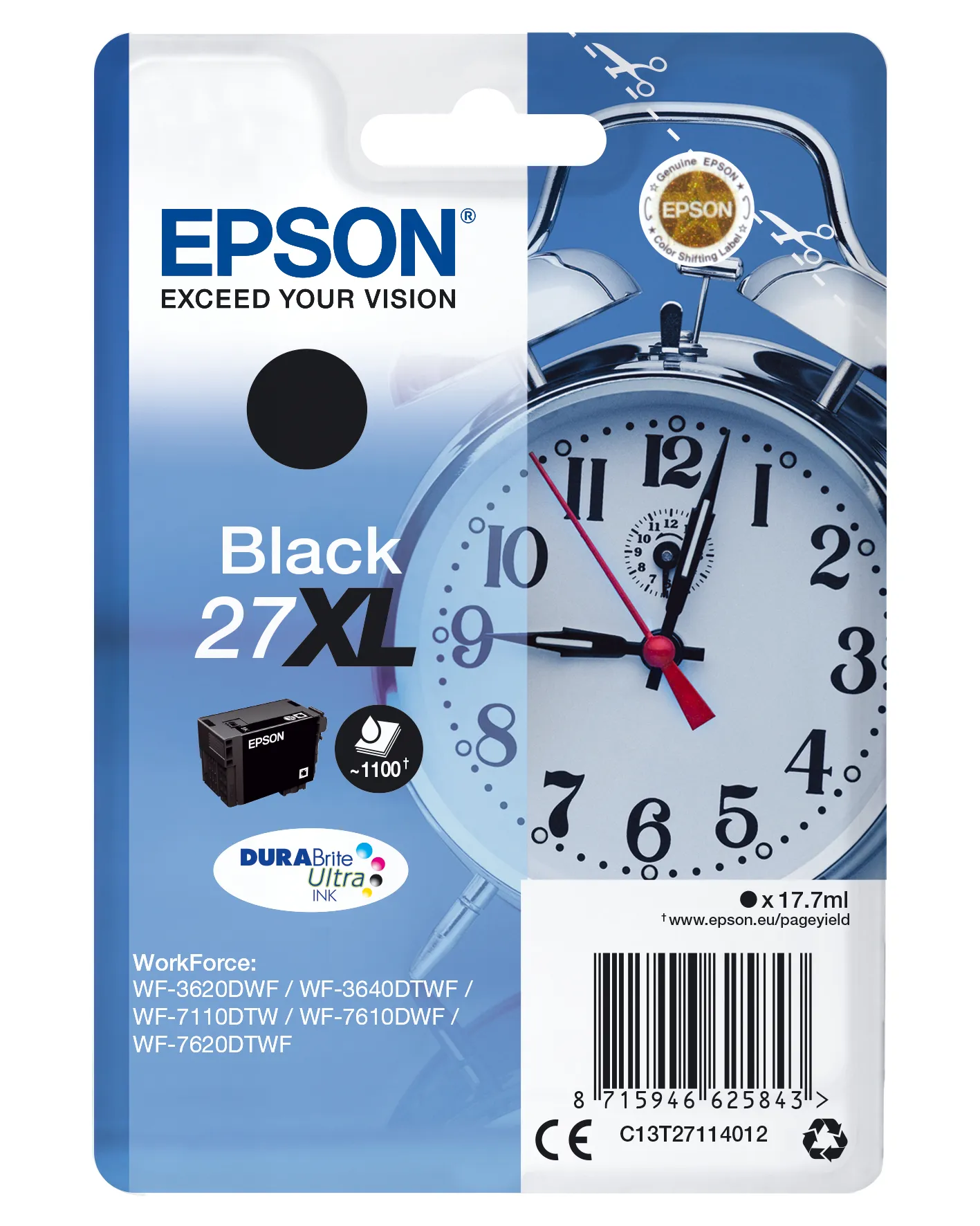 Epson 27XL - 17.7 ml - XL - musta - alkuper&auml;inen - mustepatruuna malleihin WorkForce WF-3620, WF-3640, WF-7110, WF-7210, WF-7610, WF-7620, WF-7710