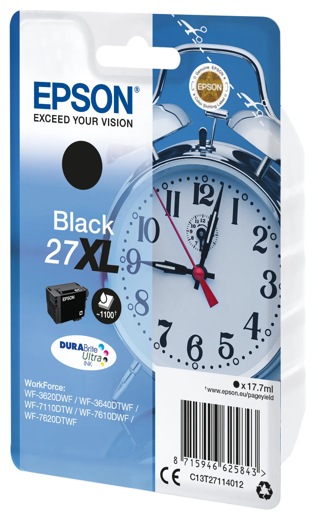 Epson 27XL - 17.7 ml - XL - musta - alkuper&auml;inen - mustepatruuna malleihin WorkForce WF-3620, WF-3640, WF-7110, WF-7210, WF-7610, WF-7620, WF-7710