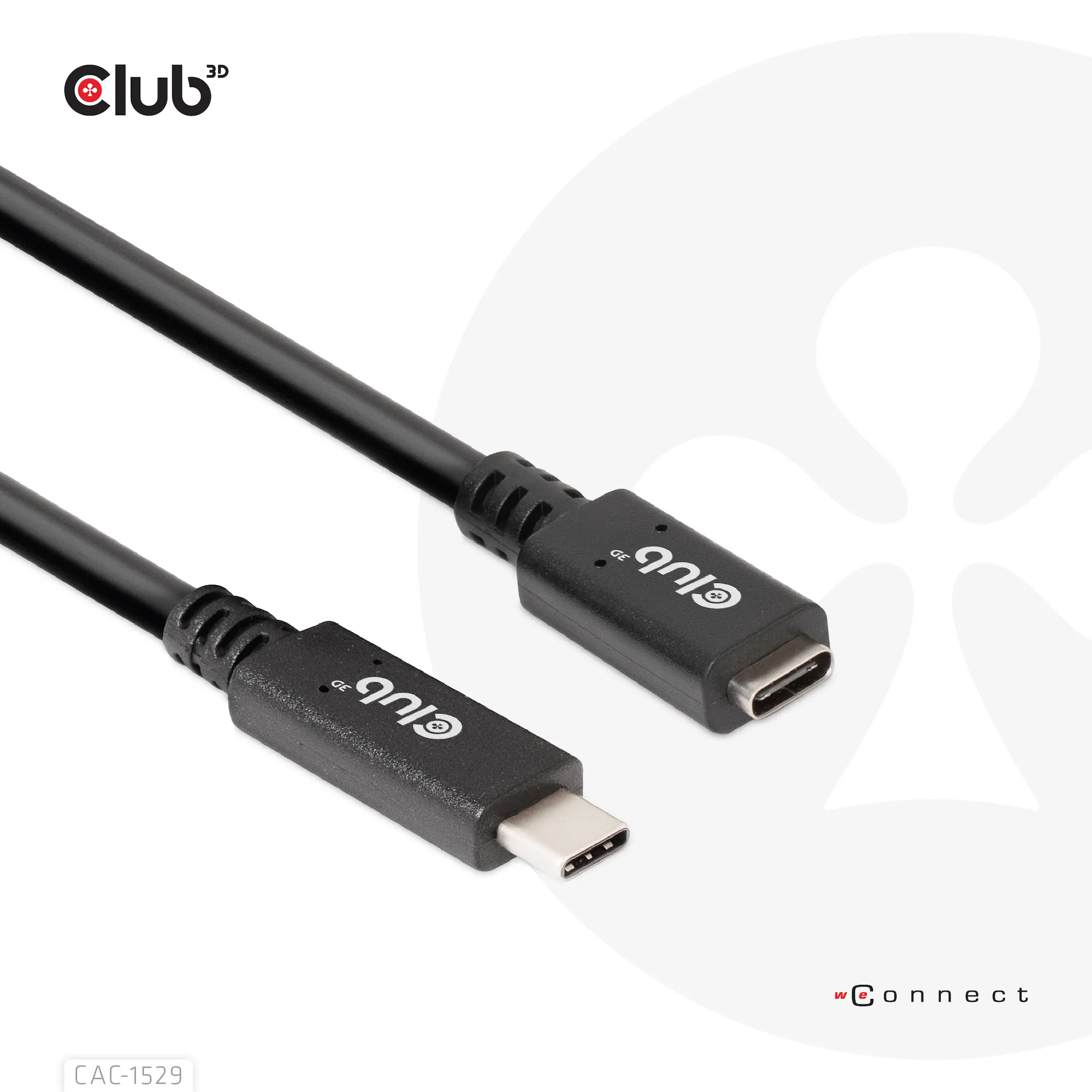 Club 3D 3.1 Gen1 USB-C, PD3.0 3A 60W -jatkokaapeli, Musta, 1m