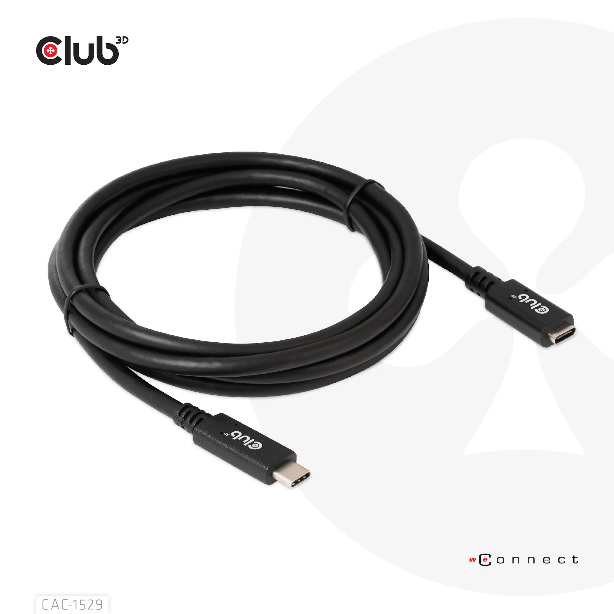 Club 3D 3.1 Gen1 USB-C, PD3.0 3A 60W -jatkokaapeli, Musta, 1m