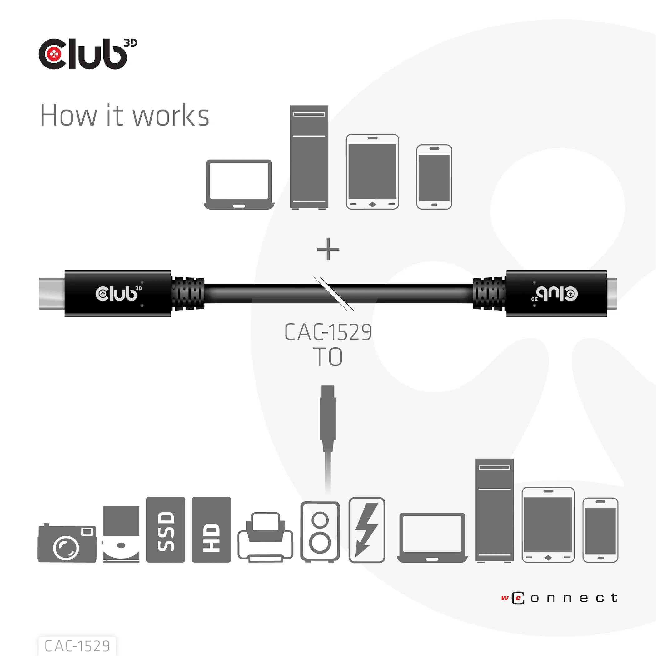 Club 3D 3.1 Gen1 USB-C, PD3.0 3A 60W -jatkokaapeli, Musta, 1m