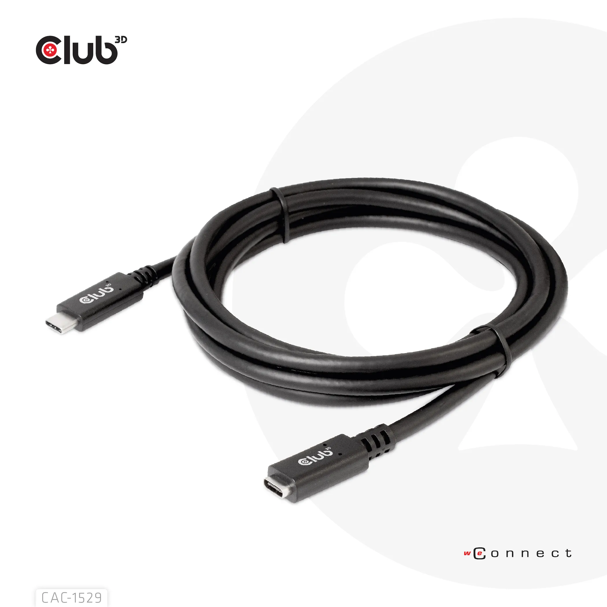 Club 3D 3.1 Gen1 USB-C, PD3.0 3A 60W -jatkokaapeli, Musta, 1m