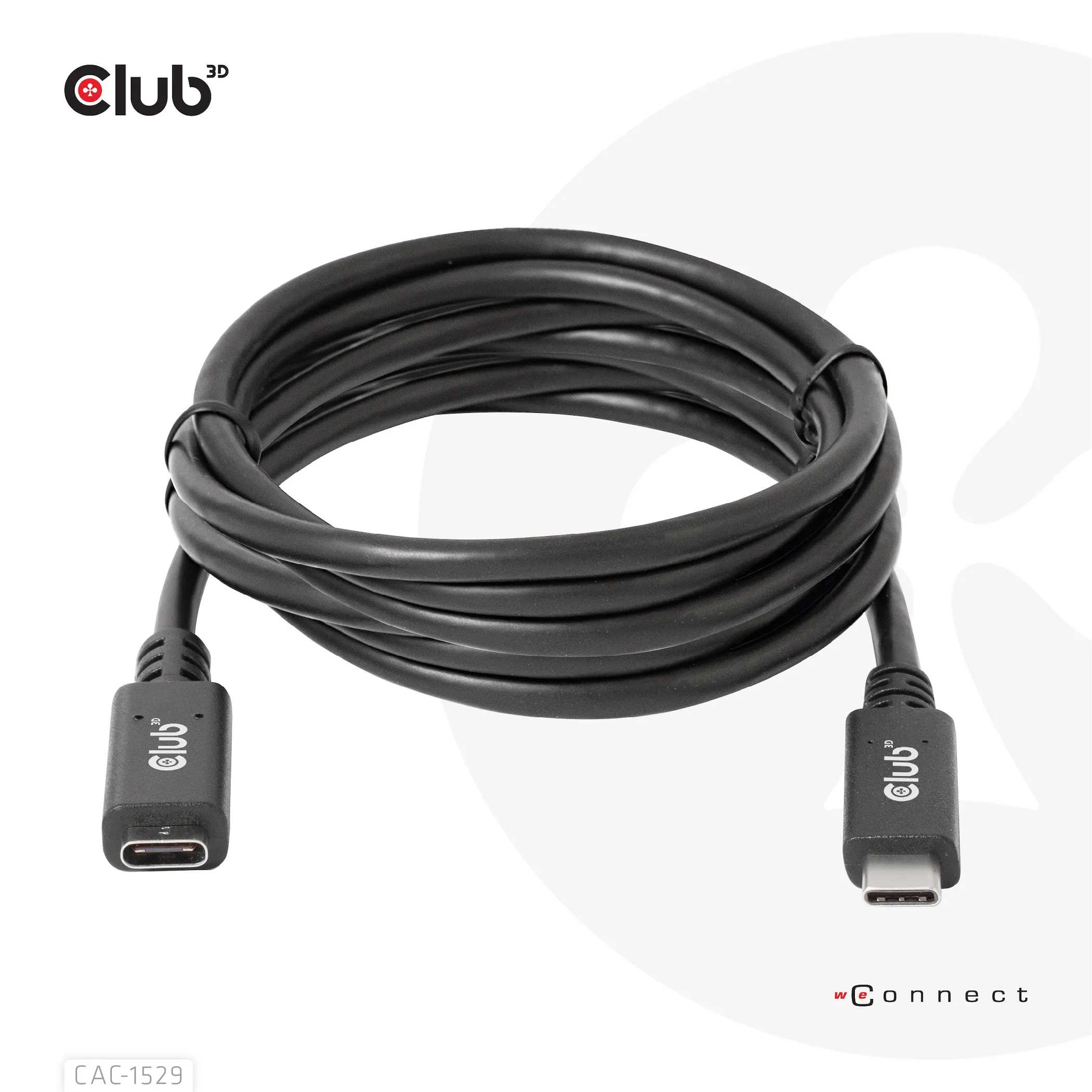Club 3D 3.1 Gen1 USB-C, PD3.0 3A 60W -jatkokaapeli, Musta, 1m