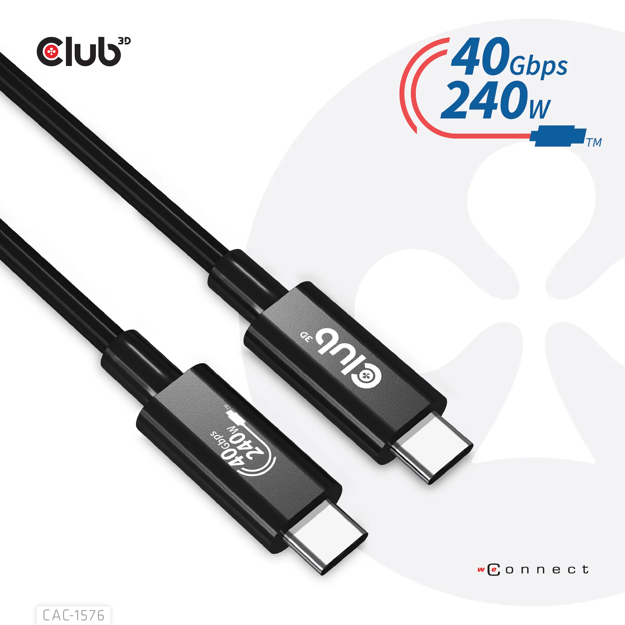 Club 3D USB4-C Gen3x2, 40Gbps, PD3.1 5A 240W - kabel, Svart, 1m