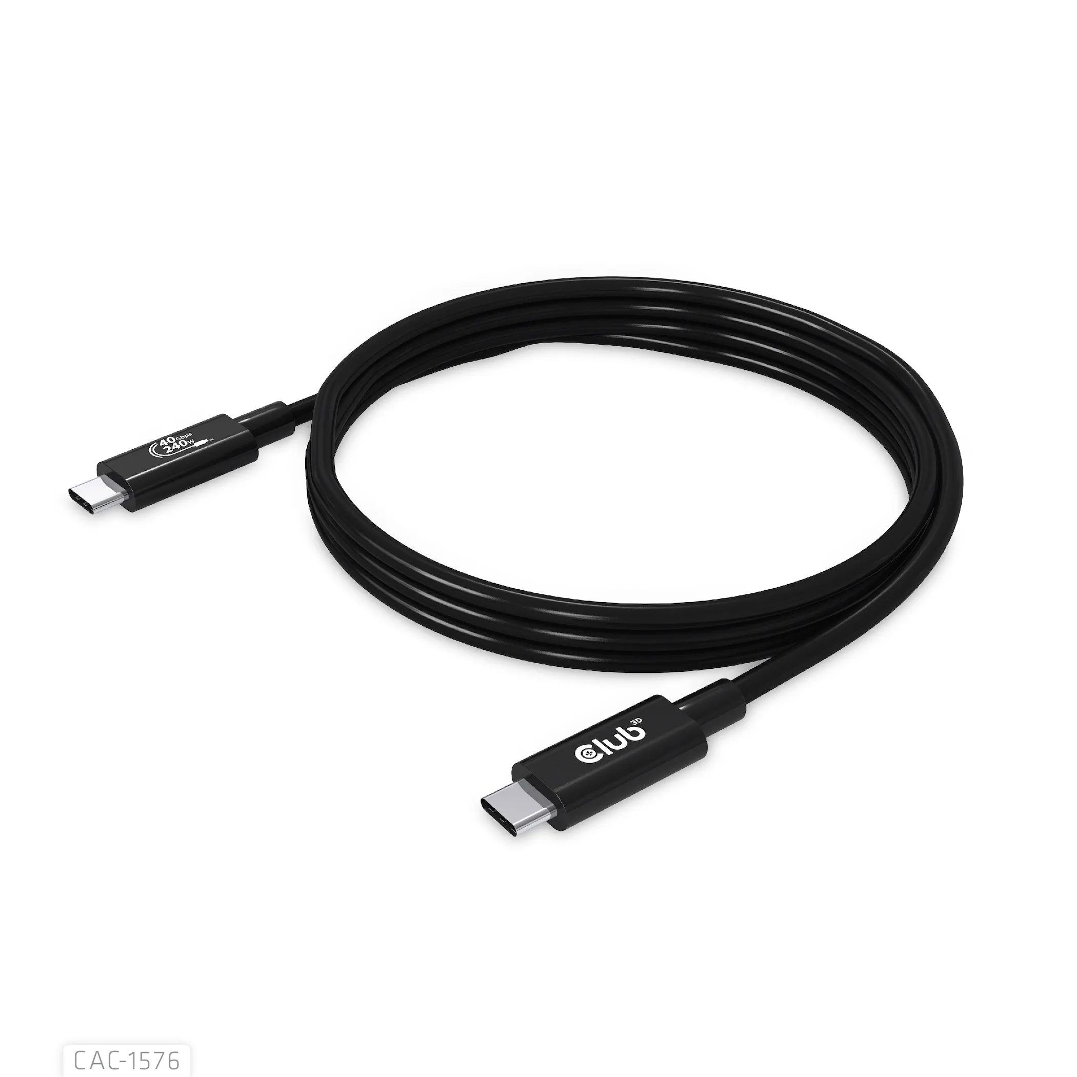 Club 3D USB4-C Gen3x2, 40Gbps, PD3.1 5A 240W - kabel, Svart, 1m