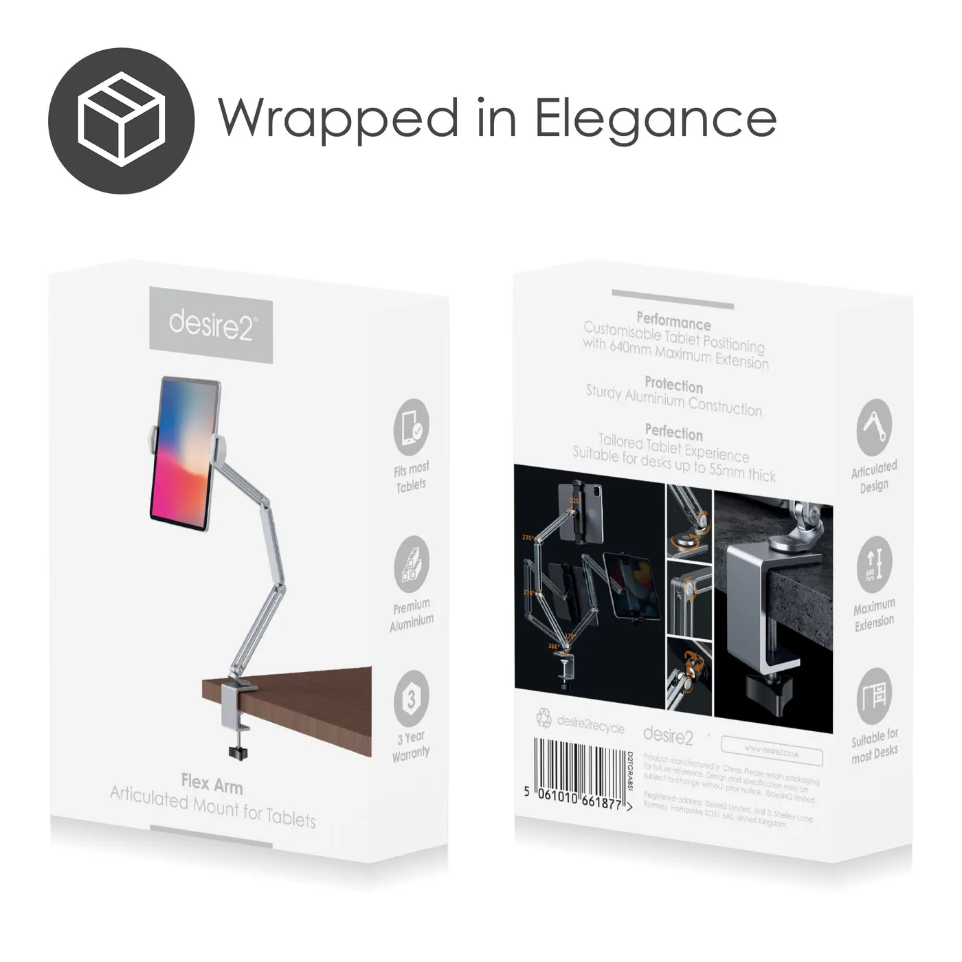 DESIRE2 Flex Arm Tablet Mount for 12.9" Silver