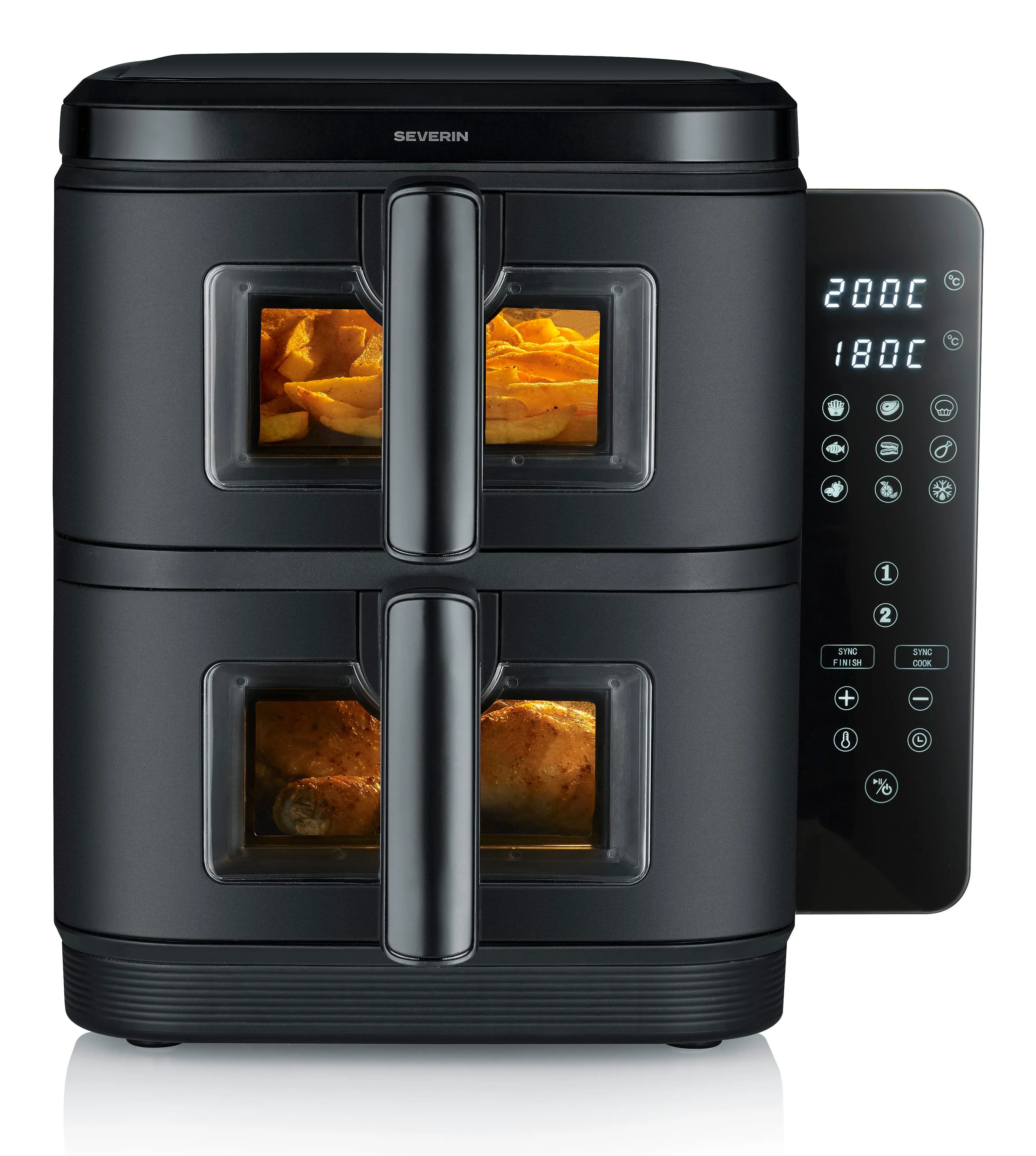 Severin S-Fry Duo Stack FR 2468, 11 l, 11 kg, 2800 W, airfryer, svart