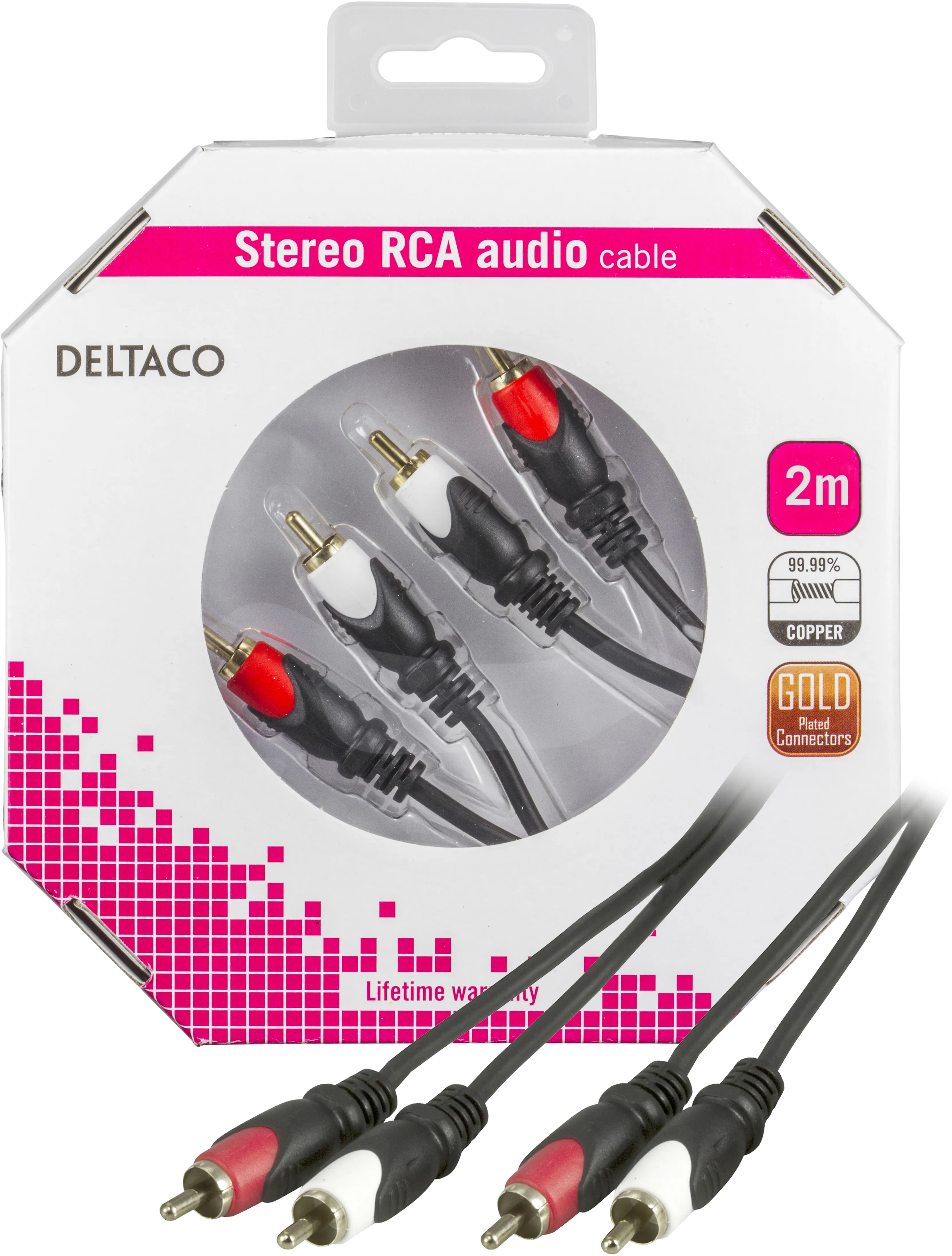 DELTACO ljudkabel, 2xRCA ha - ha, guldplätterad, 2m