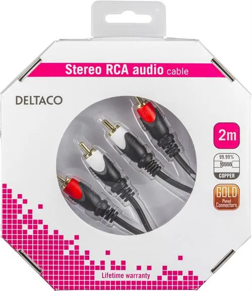 DELTACO ljudkabel, 2xRCA ha - ha, guldplätterad, 2m