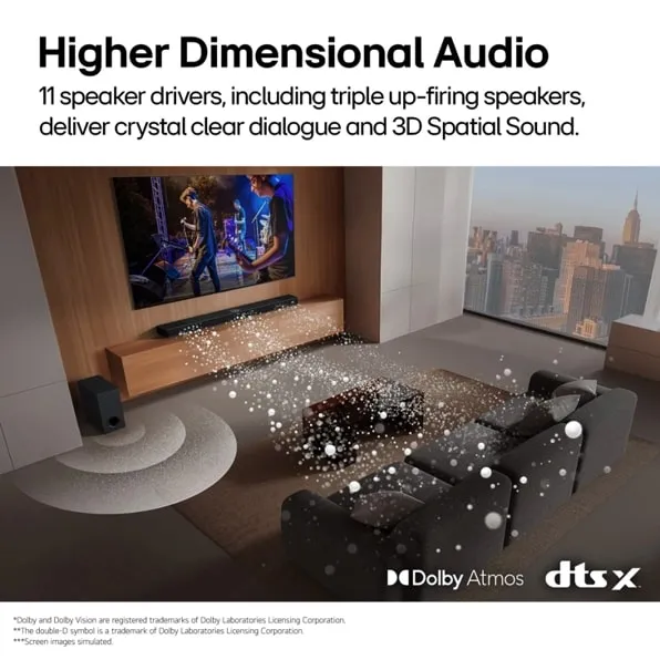 LG S90TY, 5.1.3 Dolby Atmos Soundbar system, with wireless subwoofer, Black