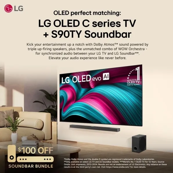 LG S90TY, 5.1.3 Dolby Atmos Soundbar system, with wireless subwoofer, Black