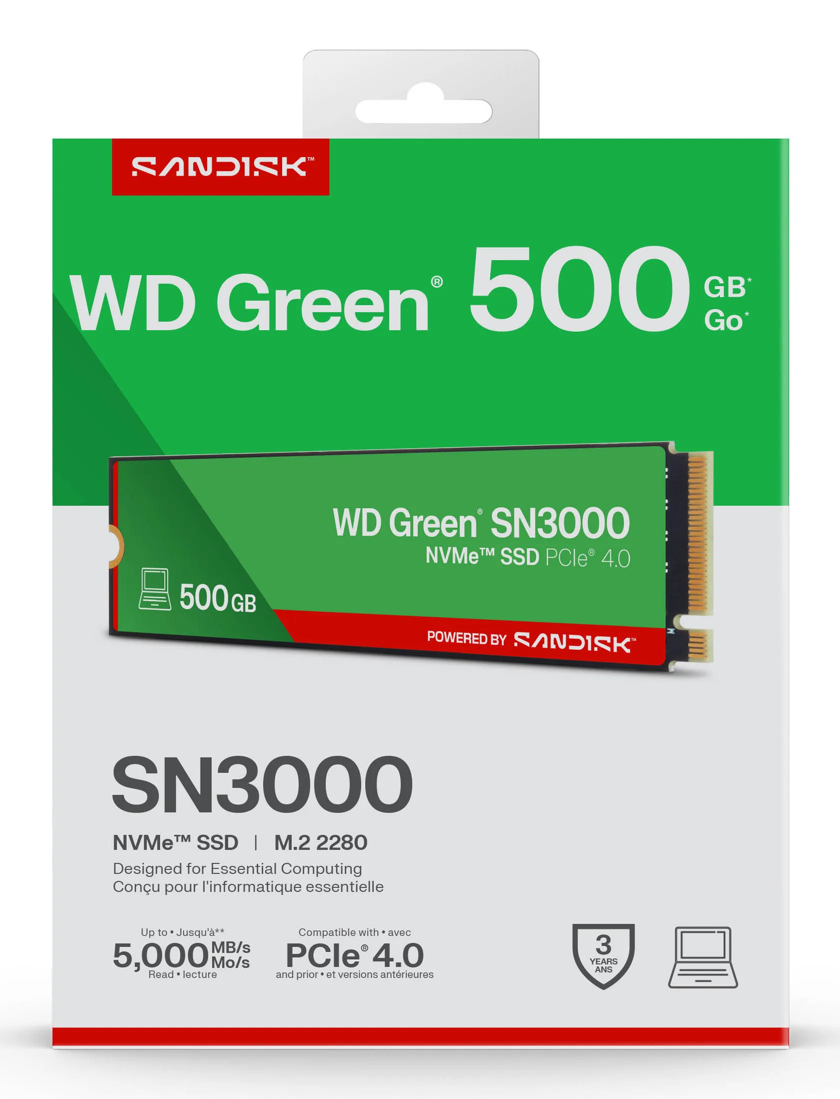 WD Green SN3000 500 GB M.2 PCIe 4.0 NVMe SSD