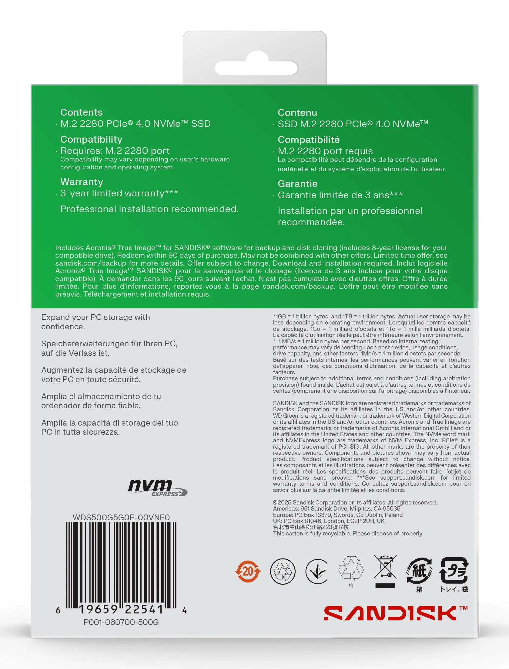 WD Green SN3000 500 GB M.2 PCIe 4.0 NVMe SSD