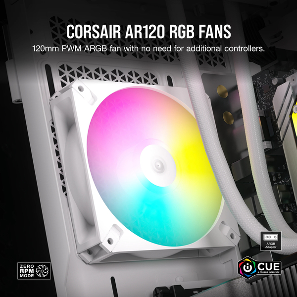 Corsair AR120, 120mm PWM ARGB -chassi fl&auml;kt, 3pack, White