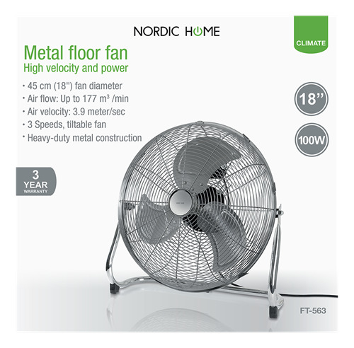 Nordic Home FT-560, 45cm -lattiatuuletin, Kromi