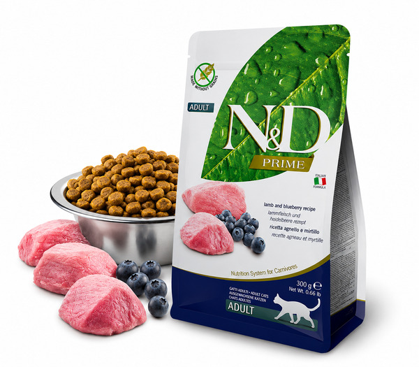 Farmina N&amp;D Prime Lamb &amp; Blueberry, Kissan kuivaruoka, Adult, Viljaton, 300 g