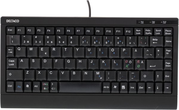 DELTACO tungt minitangentbord med nordisk layout, USB/PS/2, svart