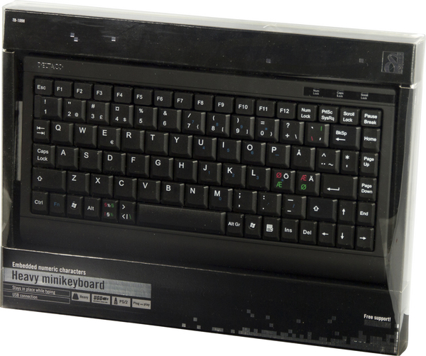 DELTACO tungt minitangentbord med nordisk layout, USB/PS/2, svart