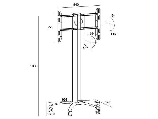 MULTIBRACKETS Public Display Stand 180 Single Black 40inch-63inch 90kg max 800x500