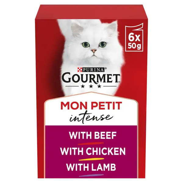 Purina Gourmet Mon Petit Intense Meaty Variety with Beef, Chicken &amp; Lamb, Wet food for cats, Adult, 6 x 50g