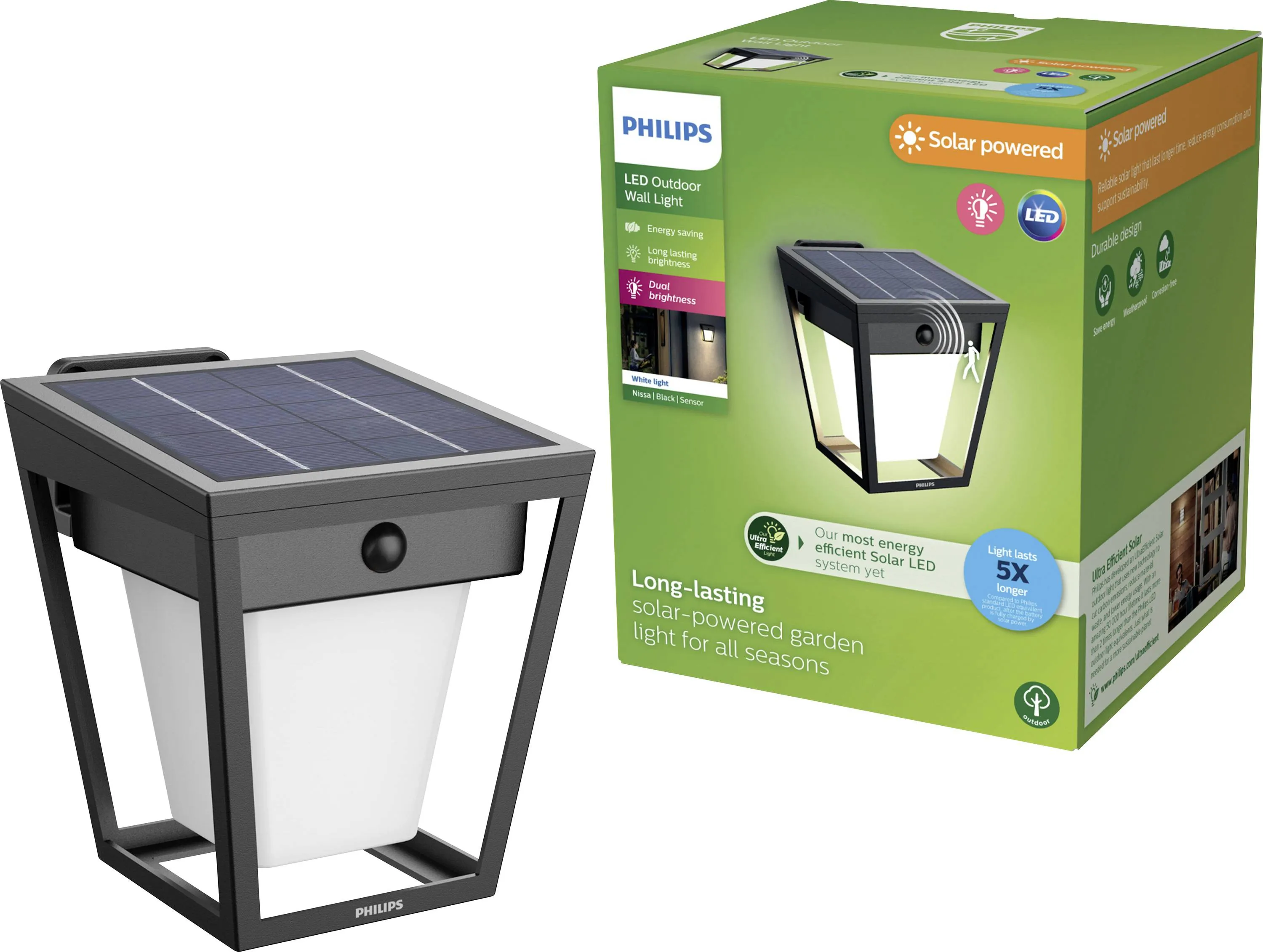 Philips Nissa Solar LED Wall Lamp with Motion Sensor 250 lm 3000K Black (Integrated LED)