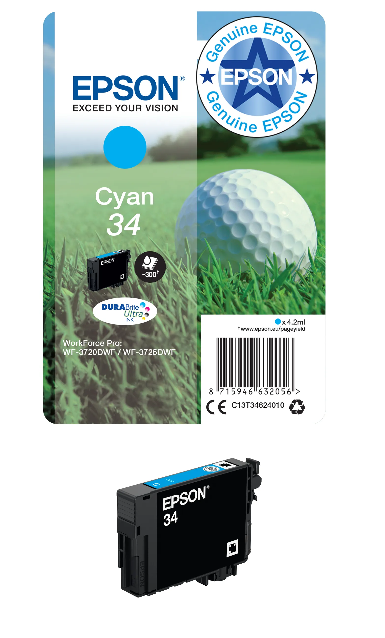 Epson C13T34624010 -mustekasetti, 4.2 ml, syaani