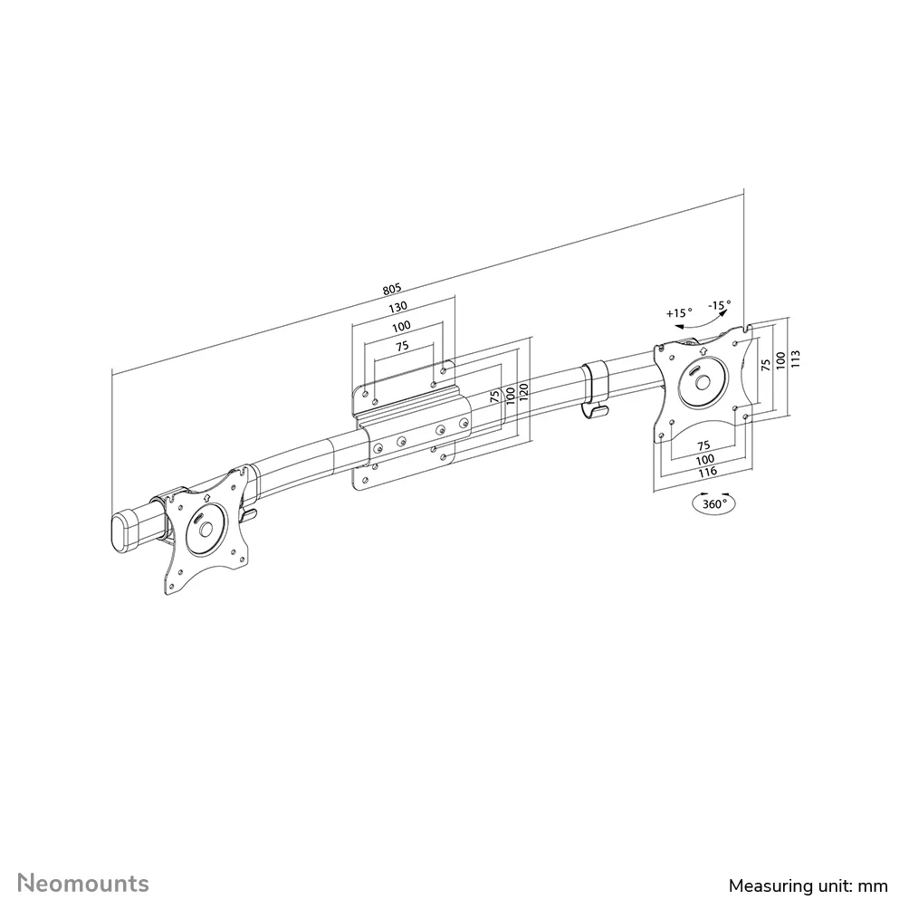 NEWSTAR Flatscreen Cross bar 2x10-27inch VESA 75 and 100 compatible