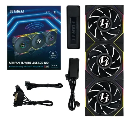 Lian Li UNI FAN TL Wireless LCD Reverse, 3 pack, 120mm - chassi fl&auml;kt, Svart