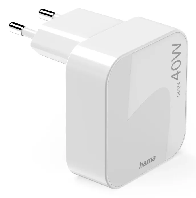 HAMA Fast Folding Mini Charger 2xUSB-C GaN PD 40W White