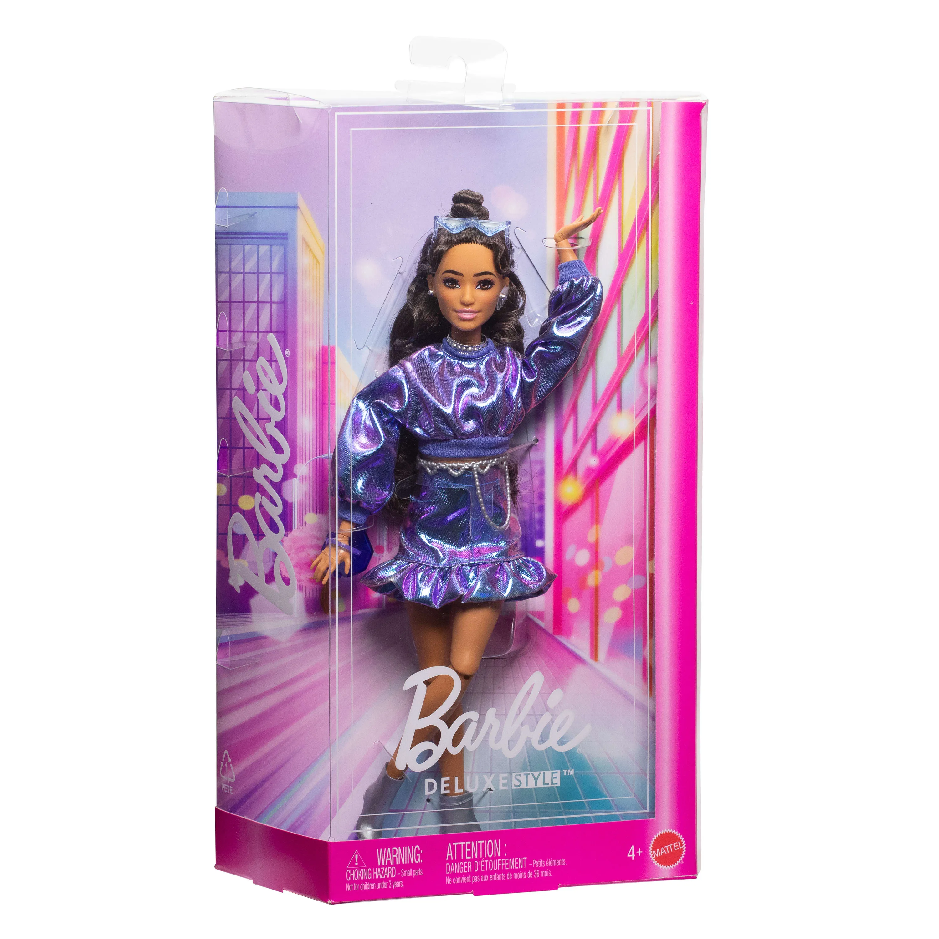 Barbie Barbie Deluxe Style in blue metallic outfit, doll