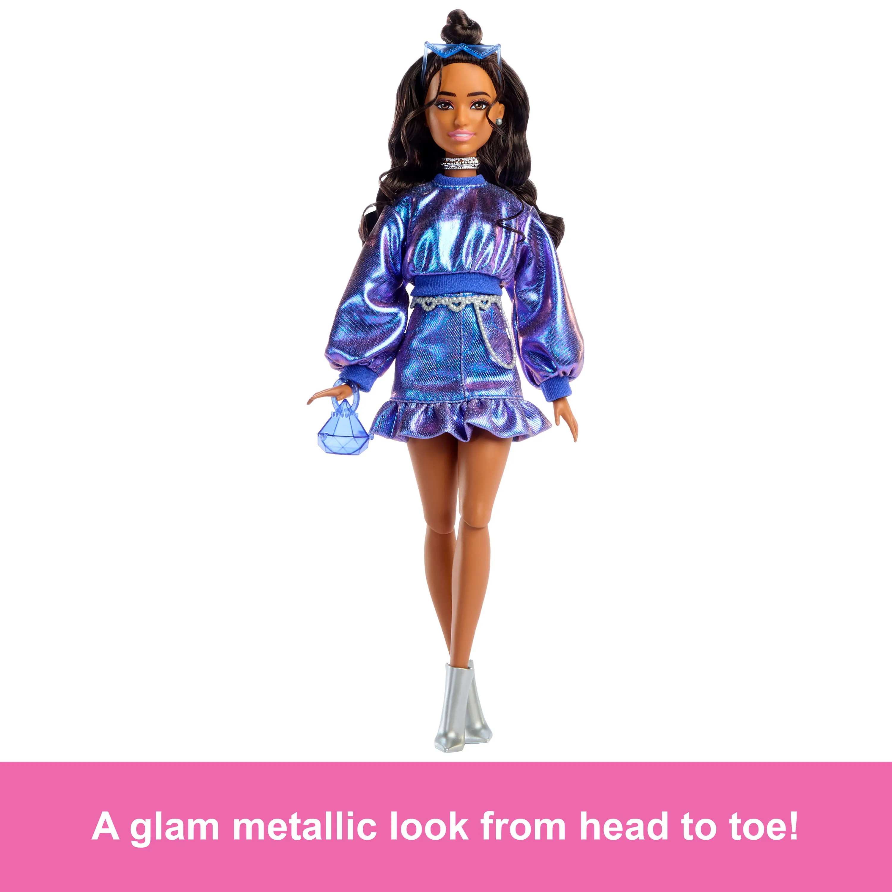 Barbie Barbie Deluxe Style in blue metallic outfit, doll