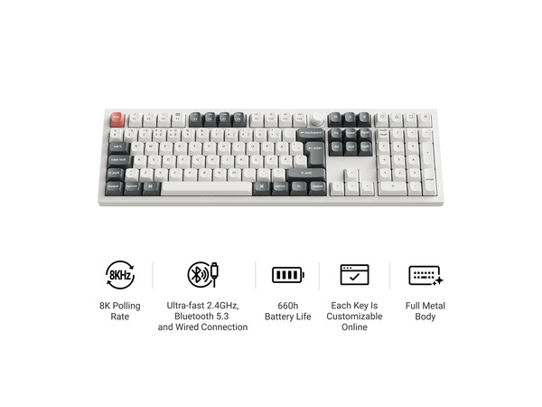 Keychron Q6 Ultra 8K -langaton mekaaninen pelin&auml;pp&auml;imist&ouml;, Silk POM Brown, valkoinen