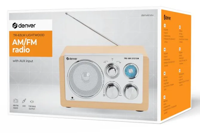 Denver TR-63LW Portable AM/FM Analogue Radio (Bamboo, Silver)