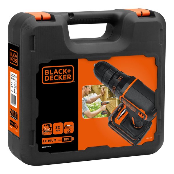 BLACK+DECKER BDCDC18KB-QW -akkuporakone + 2 batteries + Kitbox