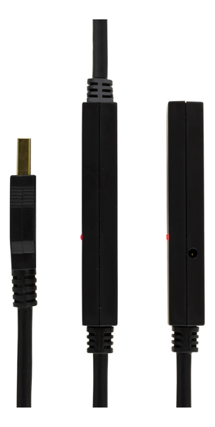 DELTACO PRIME USB 2.0 f&ouml;rl&auml;ngningskabel, aktiv, 25m, n&auml;tadapter, svart