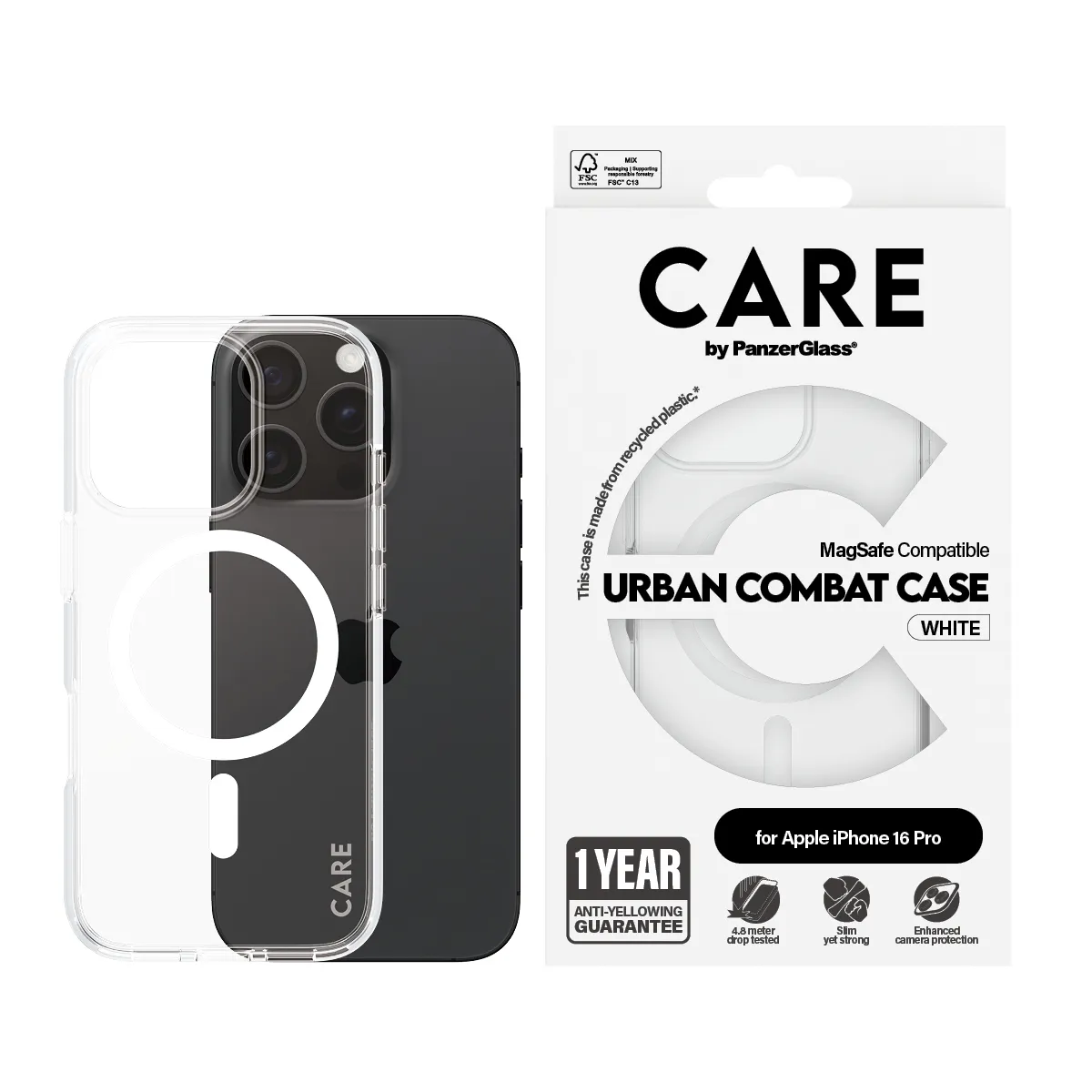 Care by PanzerGlass iPhone 16 Pro MagSafe Urban Combat skal, Vit