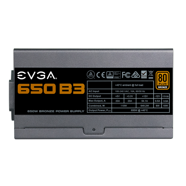 EVGA B3 650W -virtal&auml;hde, 80 Plus Bronze