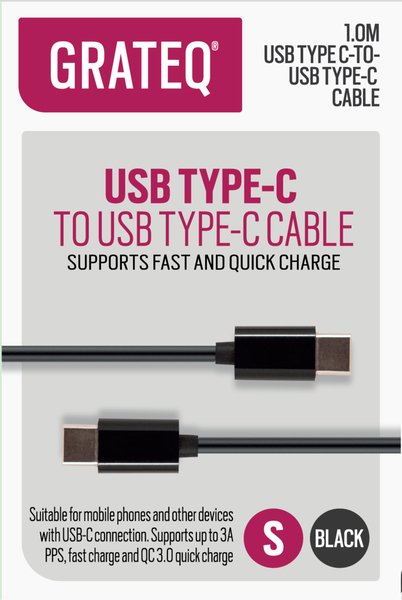 Grateq USB-C - USB-C Quick 100W - kabel, 1m, Svart