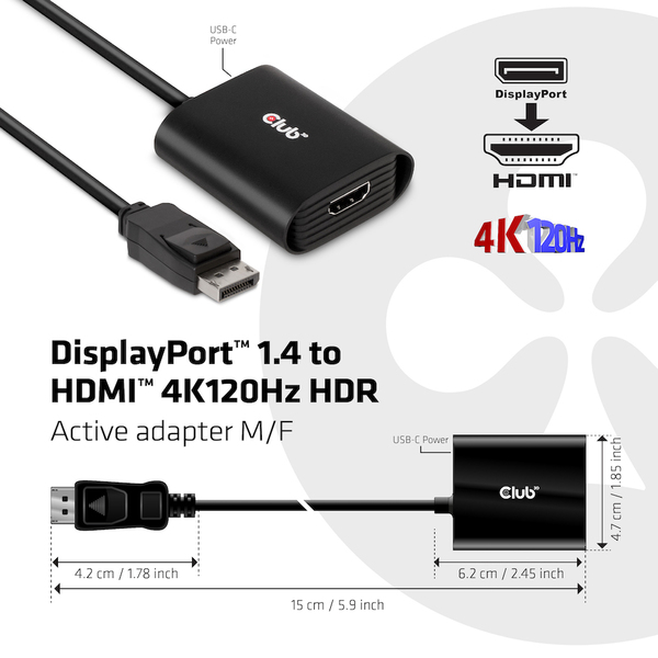 CLUB 3D Displayport 1.4 TO HDMI 4K120HZ active repeater  M/F