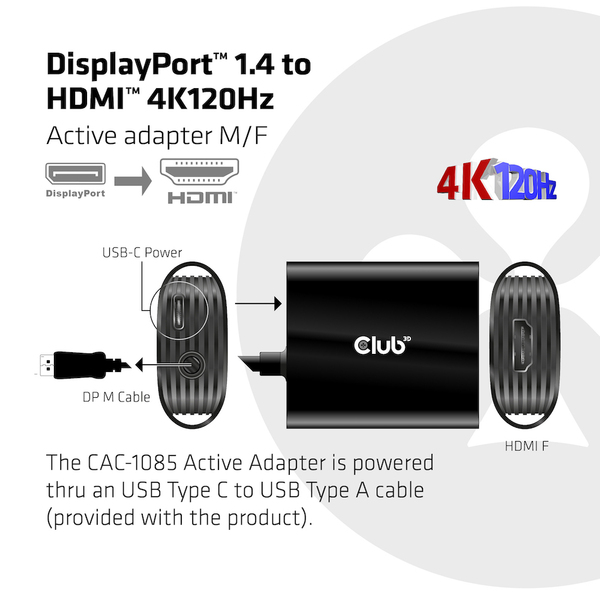 CLUB 3D Displayport 1.4 TO HDMI 4K120HZ active repeater  M/F