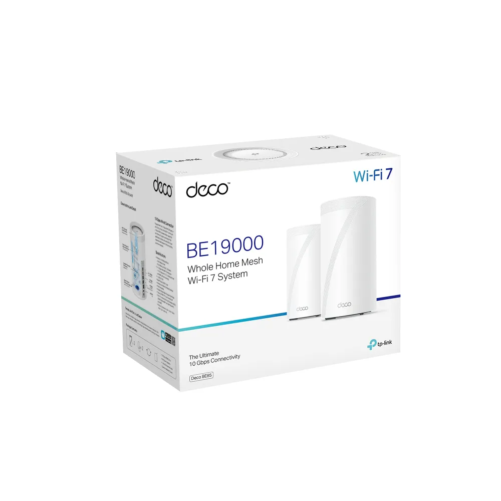 TP-Link Deco BE85 -mesh WiFi -j&auml;rjestelm&auml;, Wi-Fi 7, BE19000, Tri-band, 2 kpl, valkoinen