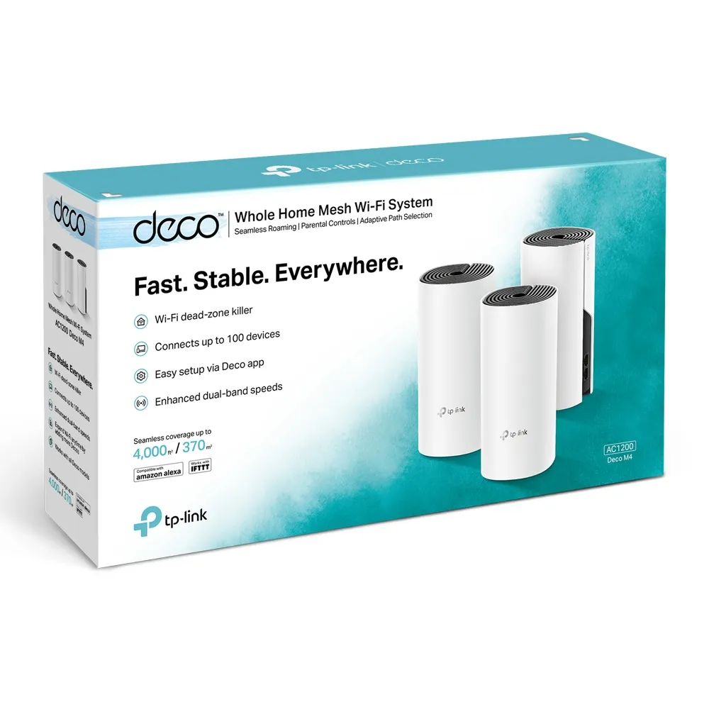 TP-Link Deco M4, AC1200, Dual-Band, Wi-Fi 5 -Mesh-j&auml;rjestelm&auml;, 3-pack