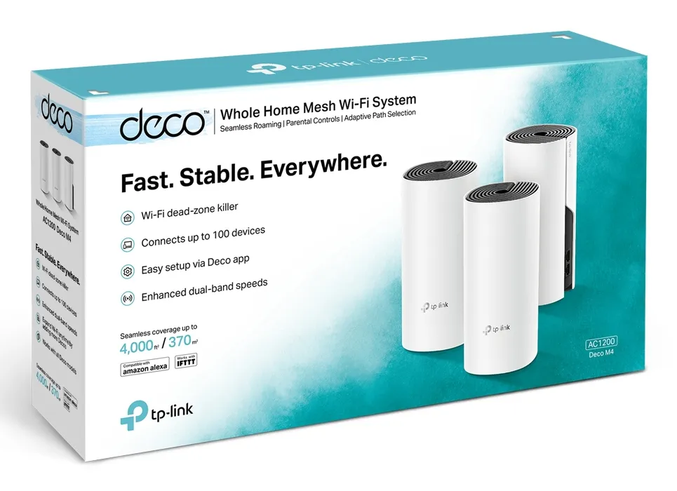 TP-Link Deco M4 Mesh WiFi System, Wi-Fi 5, AC1200, Dual-band, 3 pcs, White