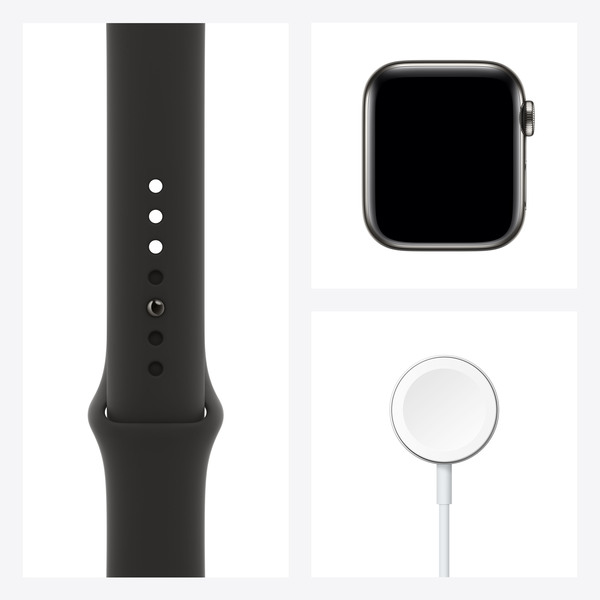Apple Watch Series 6 GPS + Cellular, 40mm Graphite Stainless Steel Case with Black Sport Band - Regular
