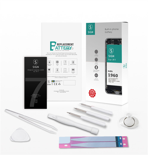 SiGN Komplett sats f&ouml;r batteribyte av iPhone 7, 1960 mAh, komplett kit