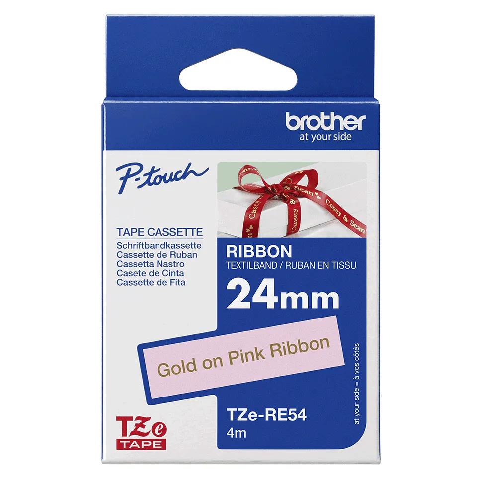 Brother TZeR satin tape 24mm x 4m gold on pink